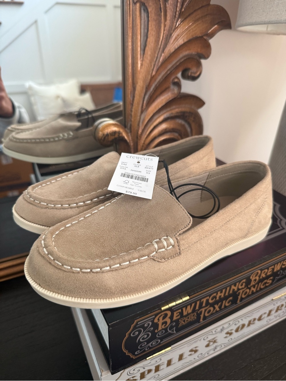 Boys Suede Slip-On Loafers in Taupe